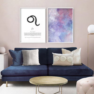 Leo Star Sign | Watercolour Symbol - Art Print, Poster, Stretched Canvas or Framed Wall Art, shown framed in a home interior space