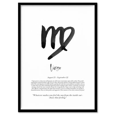 Virgo Star Sign | Watercolour Symbol - Art Print, Poster, Stretched Canvas, or Framed Wall Art Print, shown in a black frame