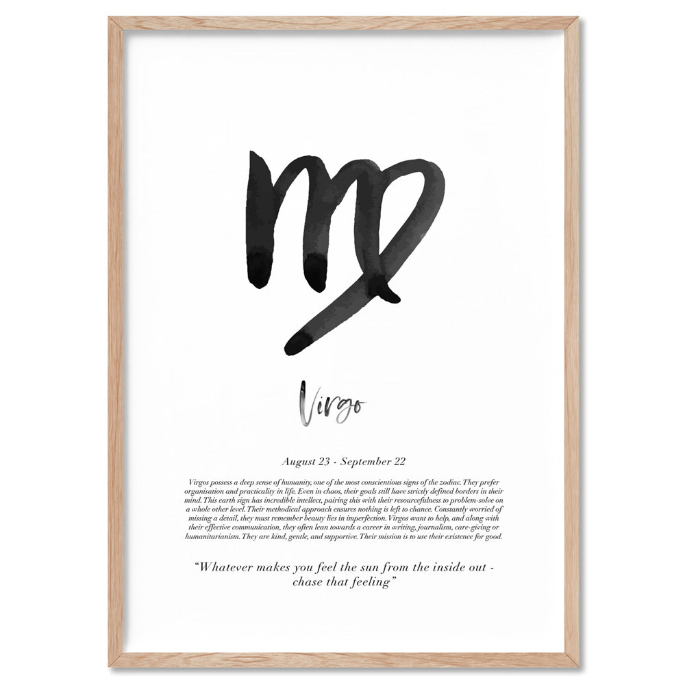 Virgo Star Sign | Watercolour Symbol - Art Print, Poster, Stretched Canvas, or Framed Wall Art Print, shown in a natural timber frame