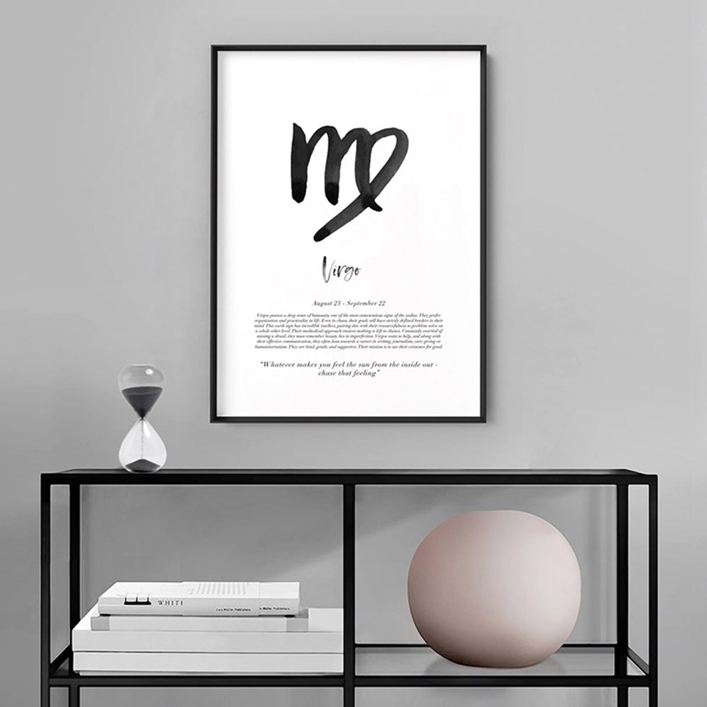 Virgo Star Sign | Watercolour Symbol - Art Print, Poster, Stretched Canvas or Framed Wall Art Prints, shown framed in a room