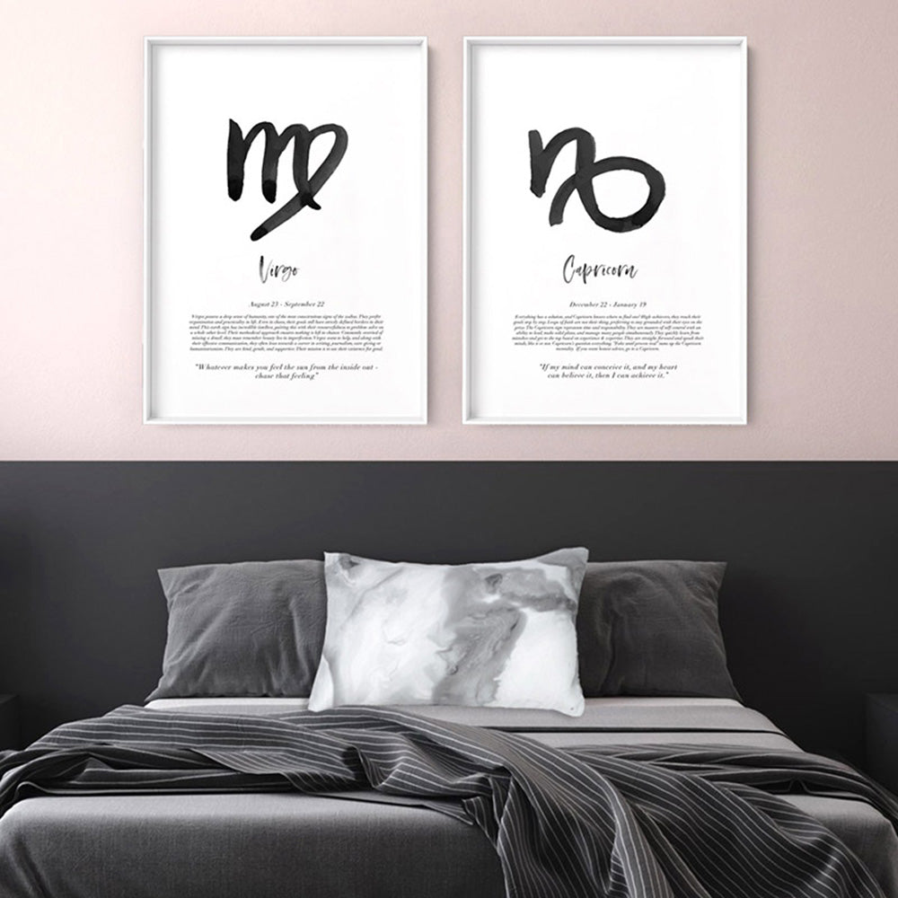 Virgo Star Sign | Watercolour Symbol - Art Print, Poster, Stretched Canvas or Framed Wall Art, shown framed in a home interior space