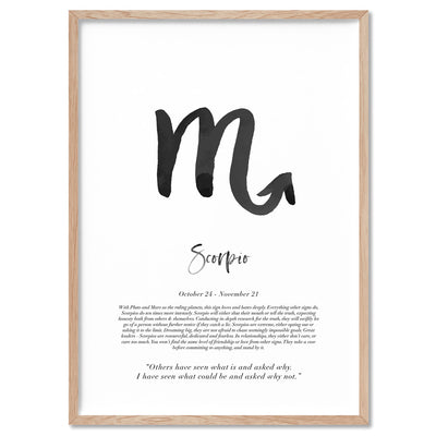 Scorpio Star Sign | Watercolour Symbol - Art Print, Poster, Stretched Canvas, or Framed Wall Art Print, shown in a natural timber frame