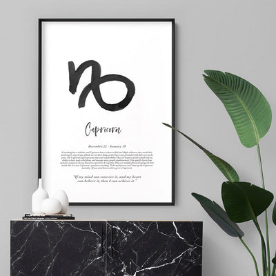 Capricorn Star Sign | Watercolour Symbol - Art Print, Poster, Stretched Canvas or Framed Wall Art Prints, shown framed in a room