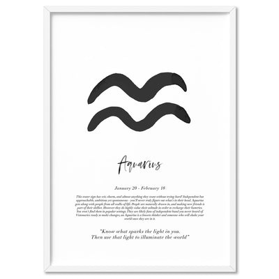 Aquarius Star Sign | Watercolour Symbol - Art Print, Poster, Stretched Canvas, or Framed Wall Art Print, shown in a white frame