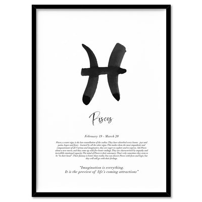 Pisces Star Sign | Watercolour Symbol - Art Print, Poster, Stretched Canvas, or Framed Wall Art Print, shown in a black frame