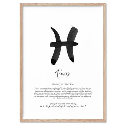 Pisces Star Sign | Watercolour Symbol - Art Print, Poster, Stretched Canvas, or Framed Wall Art Print, shown in a natural timber frame