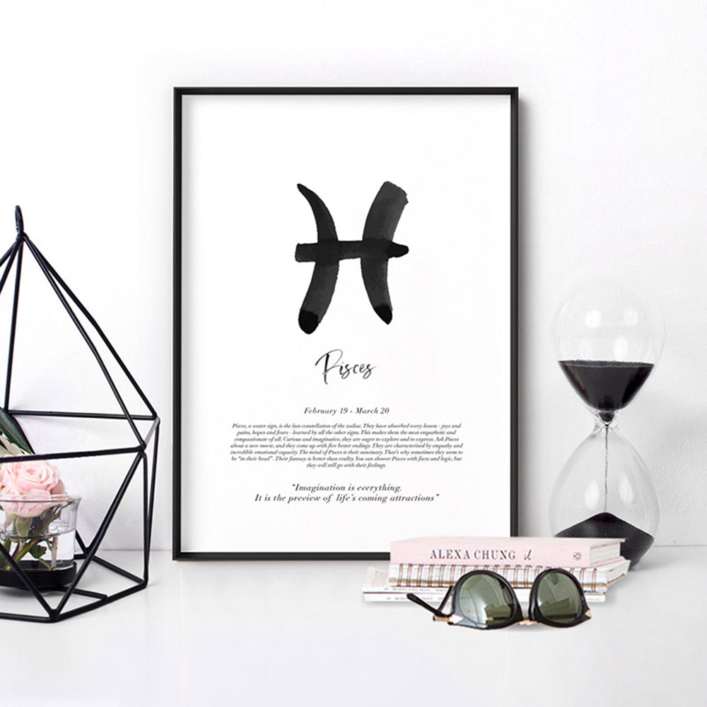 Pisces Star Sign | Watercolour Symbol - Art Print, Poster, Stretched Canvas or Framed Wall Art Prints, shown framed in a room