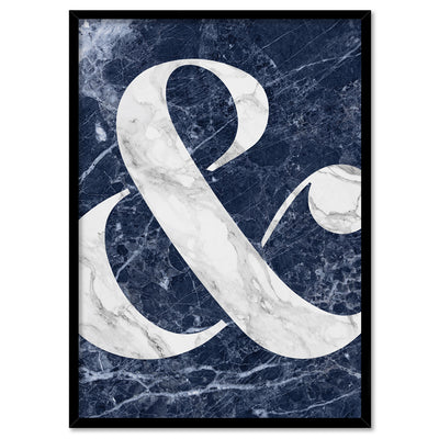 Ampersand in Navy Marble - Art Print, Poster, Stretched Canvas, or Framed Wall Art Print, shown in a black frame