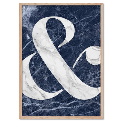 Ampersand in Navy Marble - Art Print, Poster, Stretched Canvas, or Framed Wall Art Print, shown in a natural timber frame