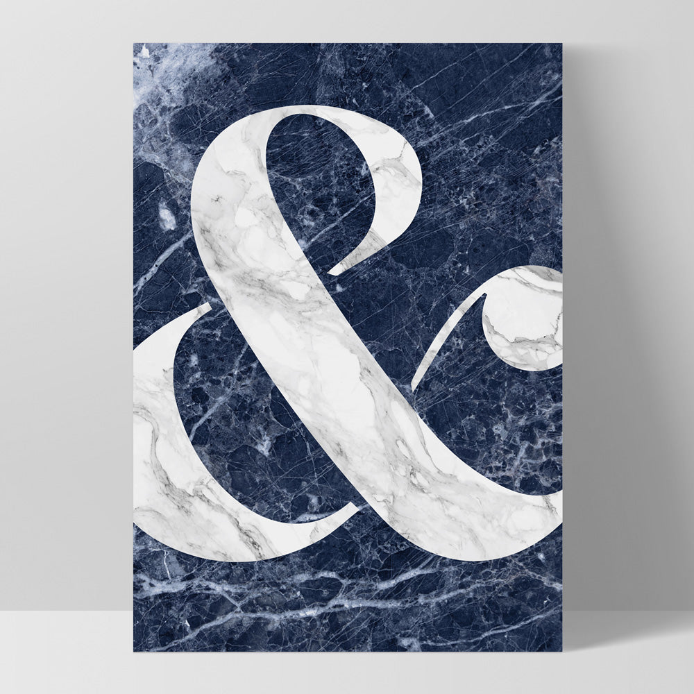 Ampersand in Navy Marble - Art Print, Poster, Stretched Canvas, or Framed Wall Art Print, shown as a stretched canvas or poster without a frame