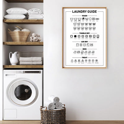 Laundry Guide | Care Symbols Chart - Art Print, Poster, Stretched Canvas or Framed Wall Art Prints, shown framed in a room