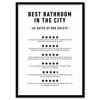 Best Bathroom in The City - Art Print, Poster, Stretched Canvas, or Framed Wall Art Print, shown in a black frame