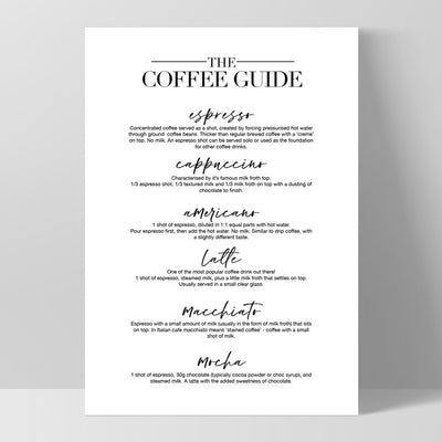 The Coffee Guide - Art Print, Poster, Stretched Canvas, or Framed Wall Art Print, shown as a stretched canvas or poster without a frame