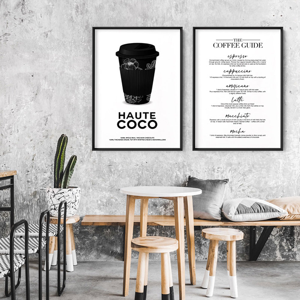 The Coffee Guide - Art Print, Poster, Stretched Canvas or Framed Wall Art, shown framed in a home interior space
