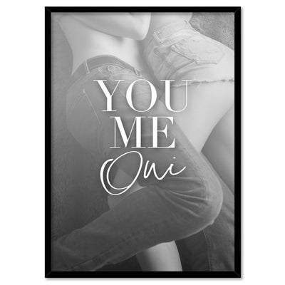 You Me Oui Embrace - Art Print, Poster, Stretched Canvas, or Framed Wall Art Print, shown in a black frame