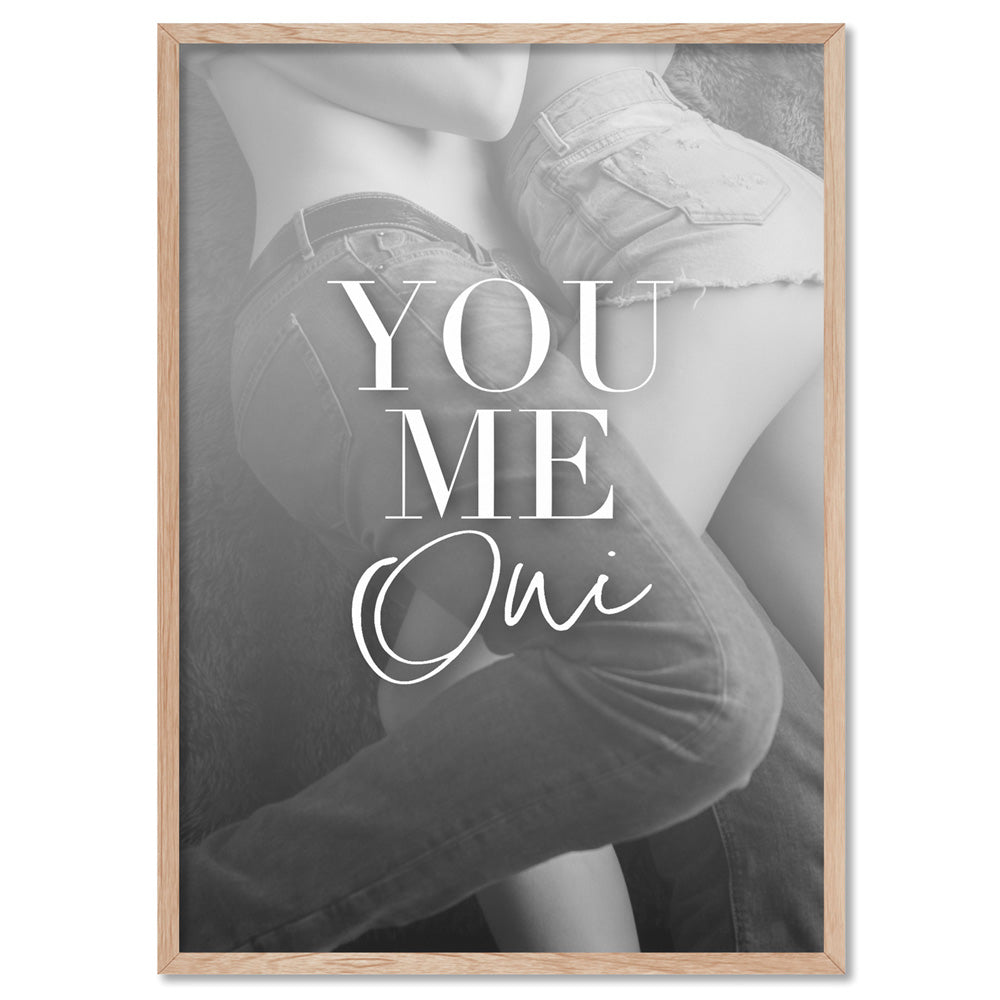 You Me Oui Embrace - Art Print, Poster, Stretched Canvas, or Framed Wall Art Print, shown in a natural timber frame