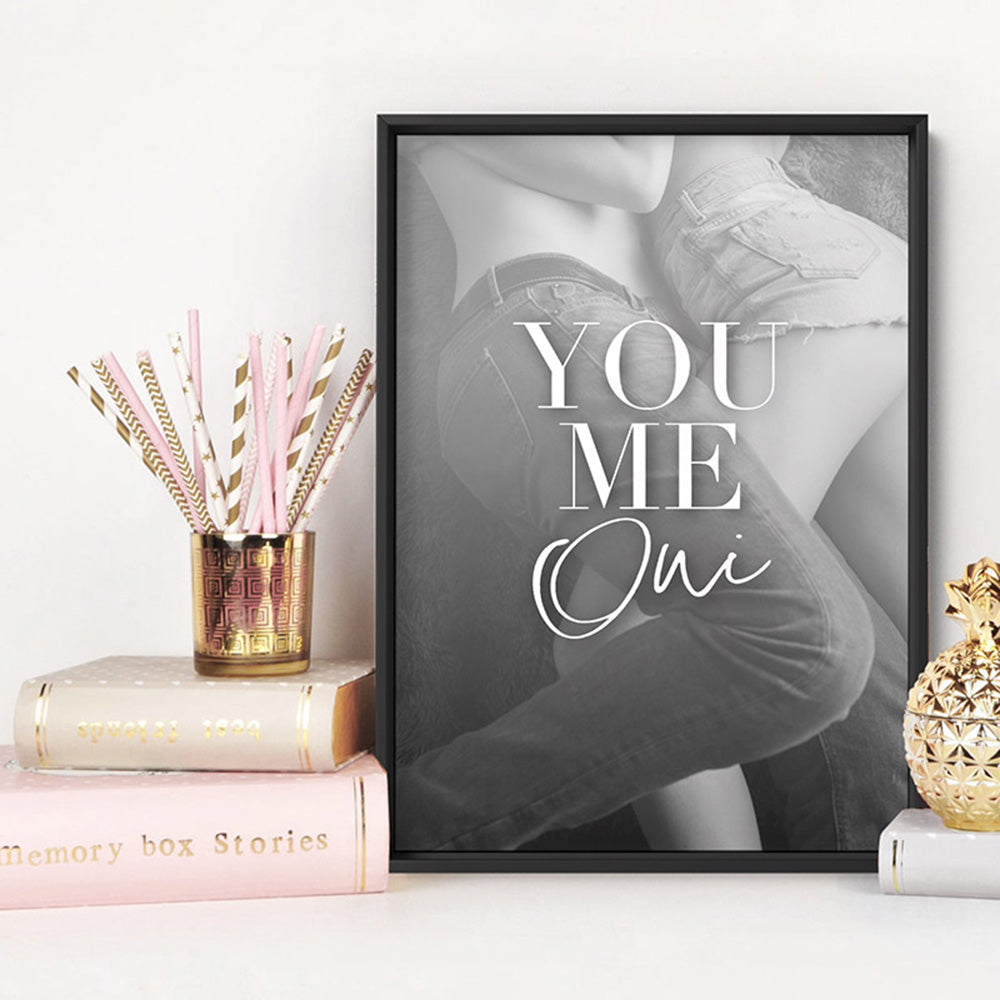 You Me Oui Embrace - Art Print, Poster, Stretched Canvas or Framed Wall Art Prints, shown framed in a room