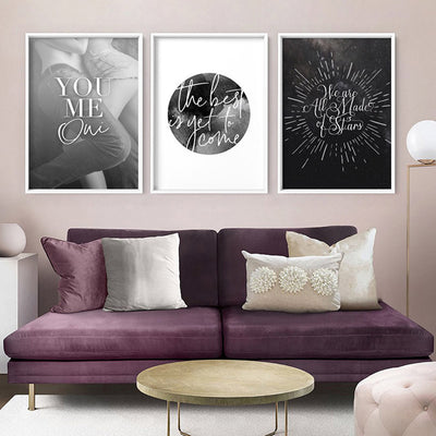 You Me Oui Embrace - Art Print, Poster, Stretched Canvas or Framed Wall Art, shown framed in a home interior space