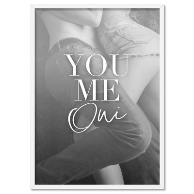 You Me Oui Embrace - Art Print, Poster, Stretched Canvas, or Framed Wall Art Print, shown in a white frame