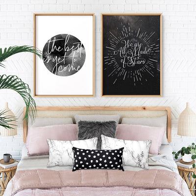 We are all Made of Stars - Art Print, Poster, Stretched Canvas or Framed Wall Art, shown framed in a home interior space