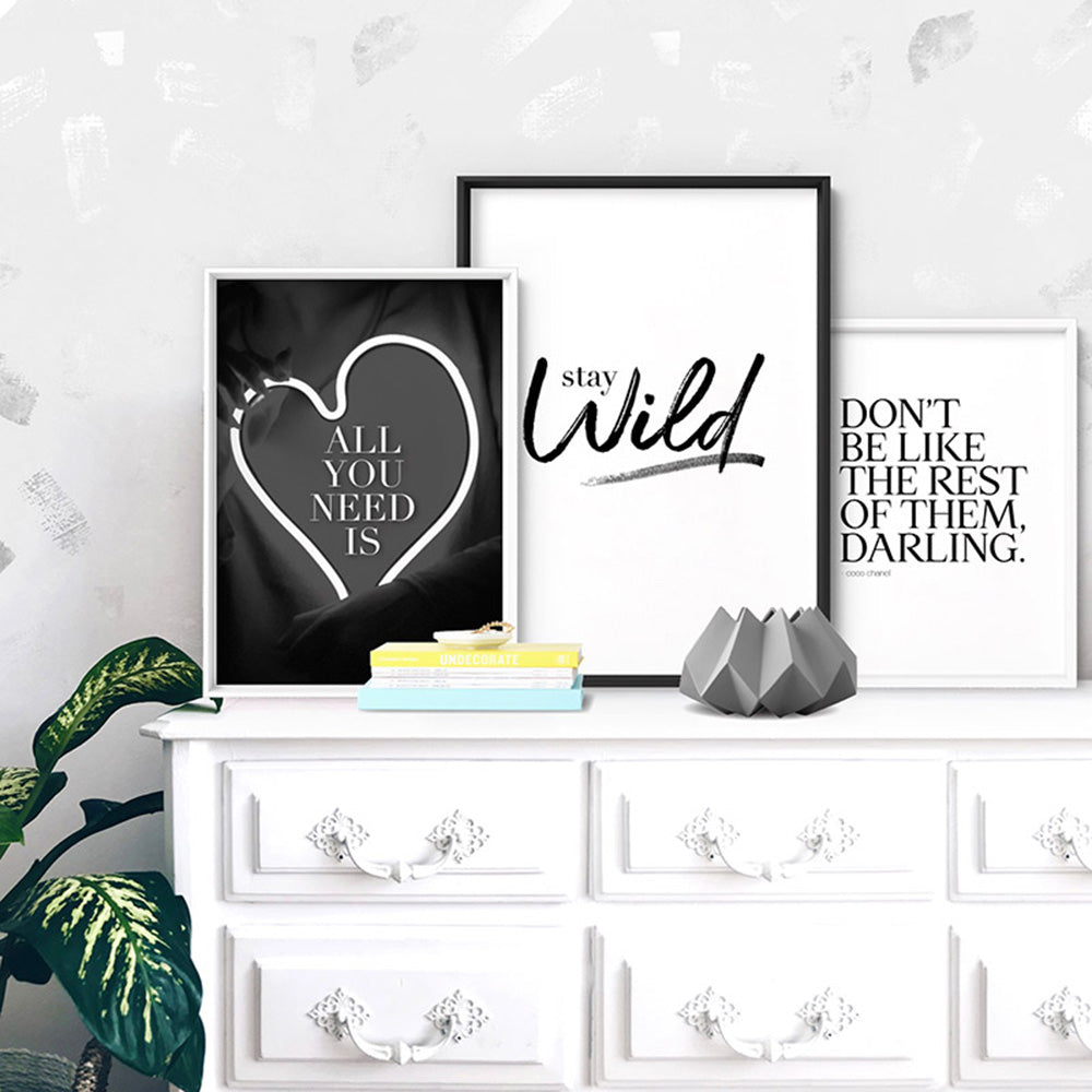 Stay Wild - Art Print, Poster, Stretched Canvas or Framed Wall Art, shown framed in a home interior space