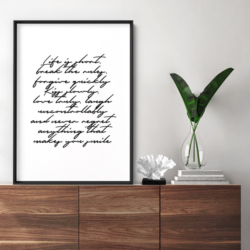 Life is Short Poem - Art Print, Poster, Stretched Canvas or Framed Wall Art Prints, shown framed in a room