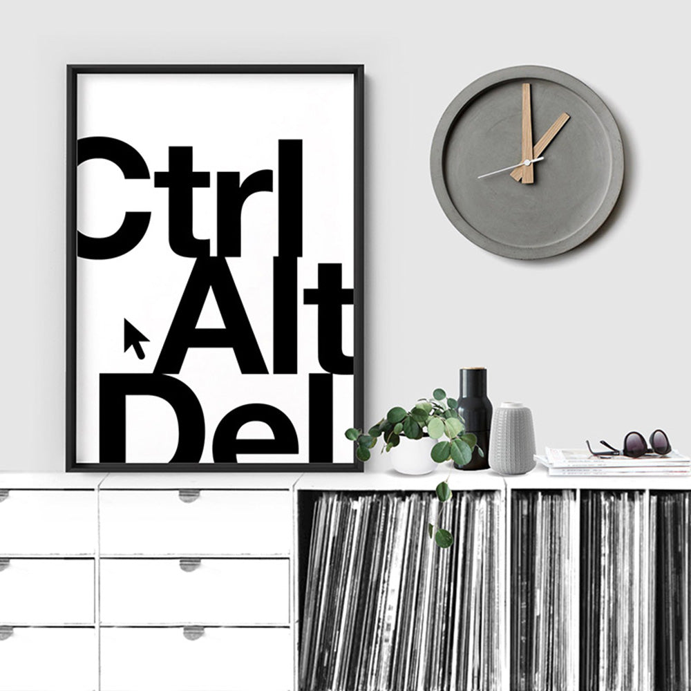 CTRL ALT DEL - Art Print, Poster, Stretched Canvas or Framed Wall Art Prints, shown framed in a room