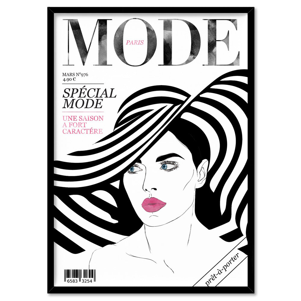 MODE French Fashion Magazine Cover - Art Print, Poster, Stretched Canvas, or Framed Wall Art Print, shown in a black frame