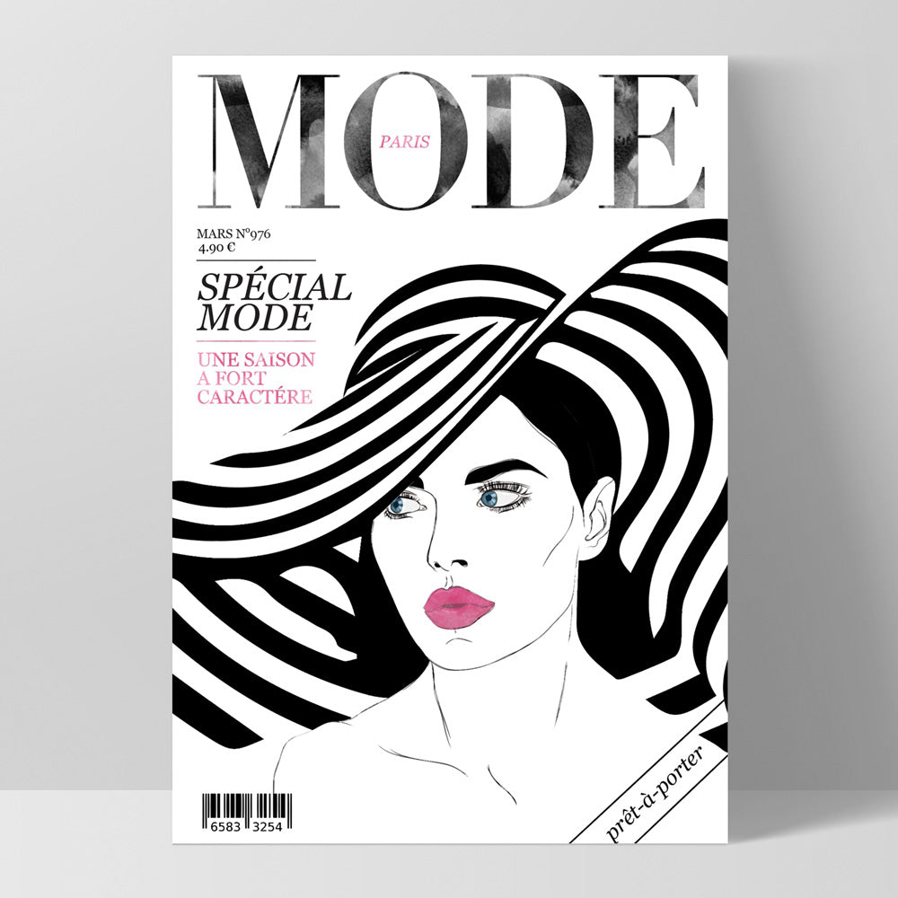 MODE French Fashion Magazine Cover - Art Print, Poster, Stretched Canvas, or Framed Wall Art Print, shown as a stretched canvas or poster without a frame