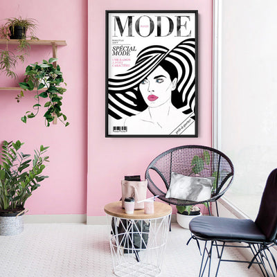 MODE French Fashion Magazine Cover - Art Print, Poster, Stretched Canvas or Framed Wall Art Prints, shown framed in a room