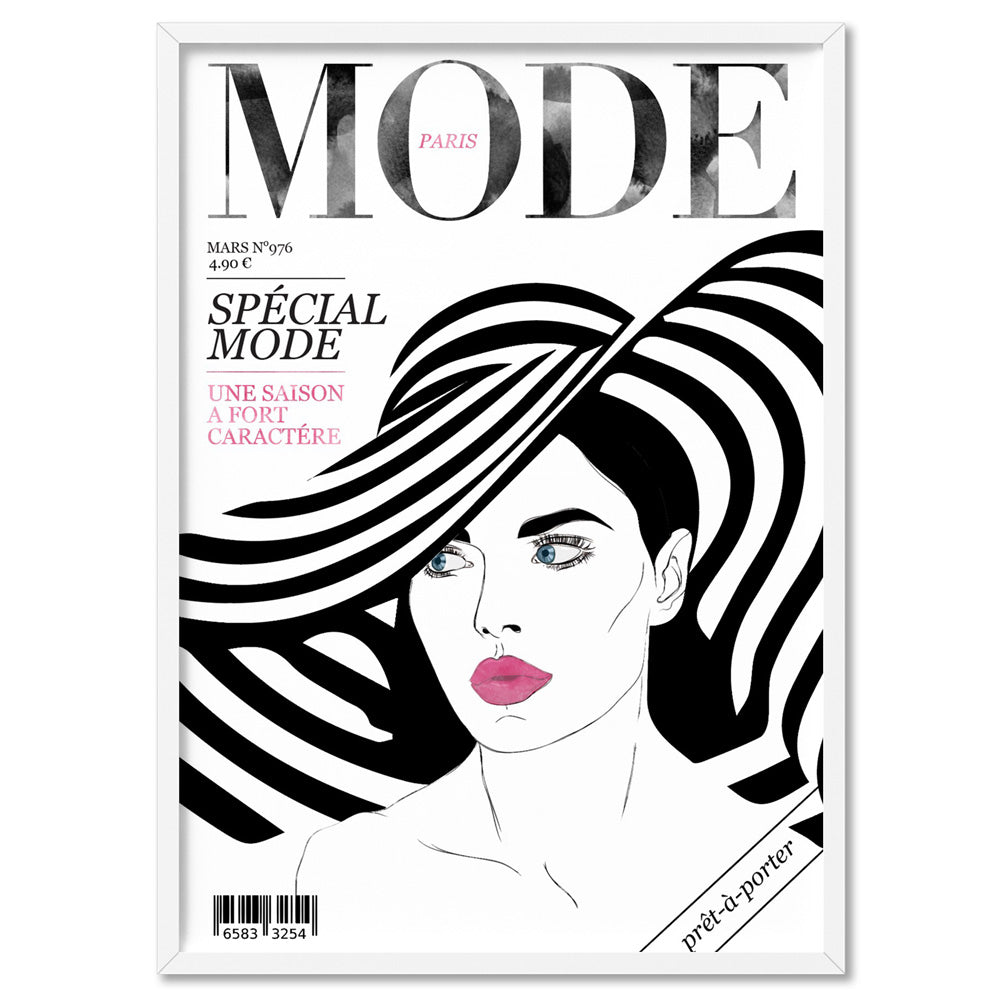 MODE French Fashion Magazine Cover - Art Print, Poster, Stretched Canvas, or Framed Wall Art Print, shown in a white frame