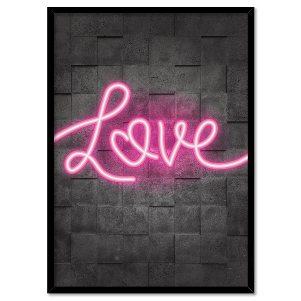 Love Neon - Art Print, Poster, Stretched Canvas, or Framed Wall Art Print, shown in a black frame