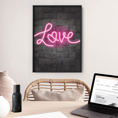 Love Neon - Art Print, Poster, Stretched Canvas or Framed Wall Art Prints, shown framed in a room