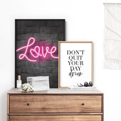 Love Neon - Art Print, Poster, Stretched Canvas or Framed Wall Art, shown framed in a home interior space