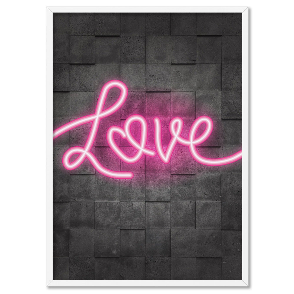 Love Neon - Art Print, Poster, Stretched Canvas, or Framed Wall Art Print, shown in a white frame