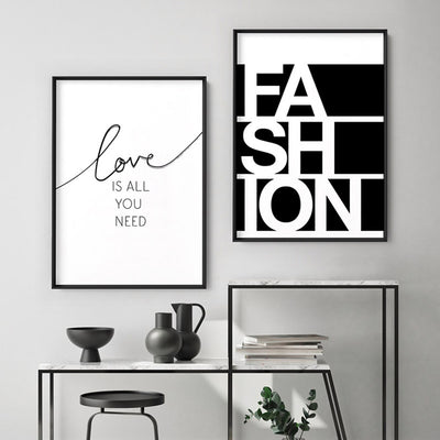 Love is all you need - Art Print, Poster, Stretched Canvas or Framed Wall Art, shown framed in a home interior space