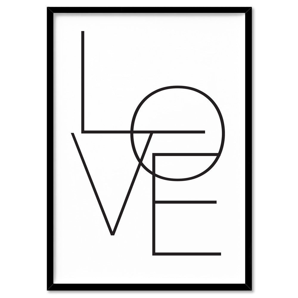 LOVE | Simple Black on White - Art Print, Poster, Stretched Canvas, or Framed Wall Art Print, shown in a black frame