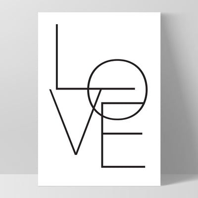 LOVE | Simple Black on White - Art Print, Poster, Stretched Canvas, or Framed Wall Art Print, shown as a stretched canvas or poster without a frame