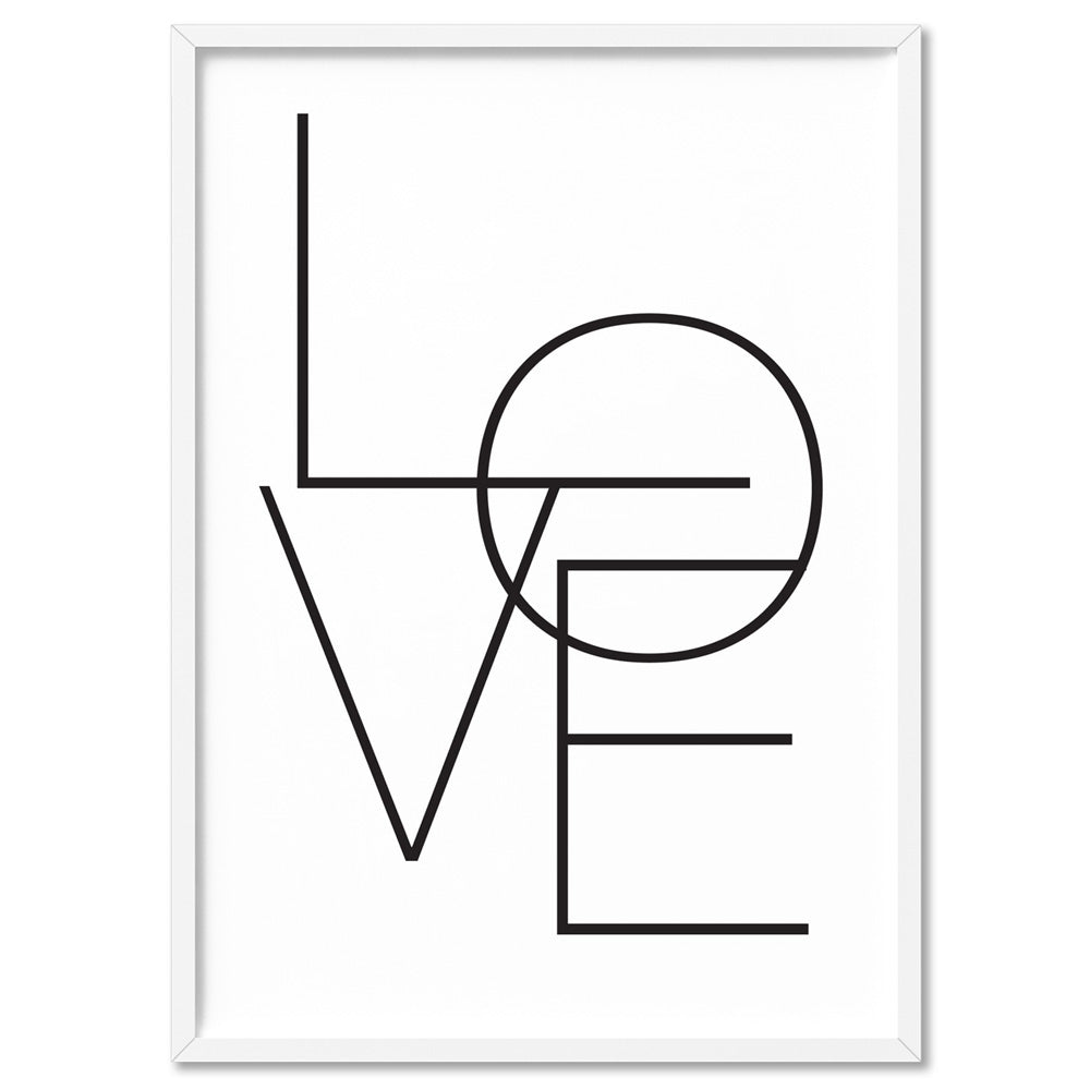 LOVE | Simple Black on White - Art Print, Poster, Stretched Canvas, or Framed Wall Art Print, shown in a white frame