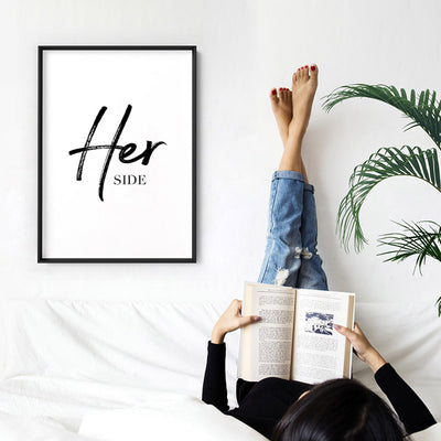 Her Side - Art Print, Poster, Stretched Canvas or Framed Wall Art Prints, shown framed in a room