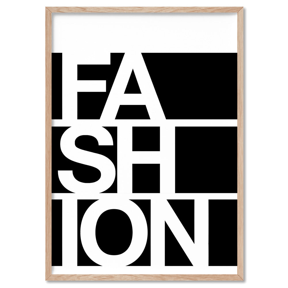 FASHION on black - Art Print, Poster, Stretched Canvas, or Framed Wall Art Print, shown in a natural timber frame