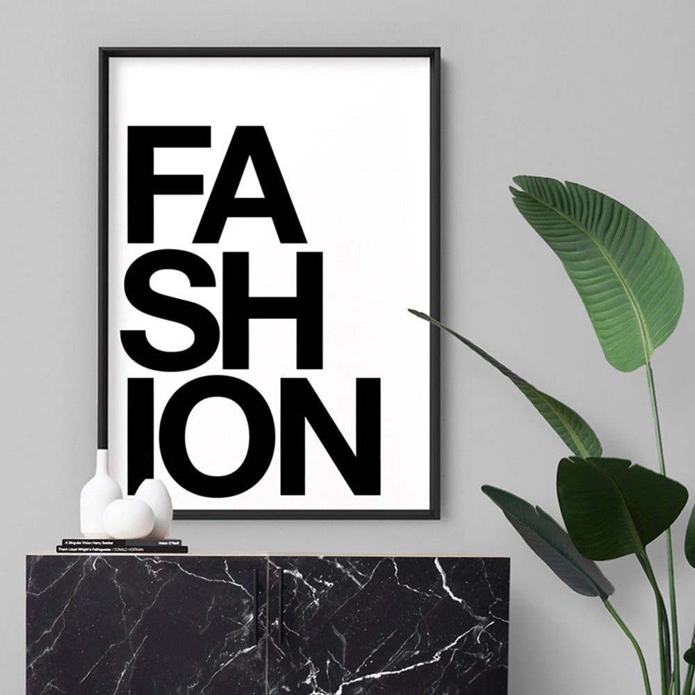 FASHION on white - Art Print, Poster, Stretched Canvas or Framed Wall Art Prints, shown framed in a room