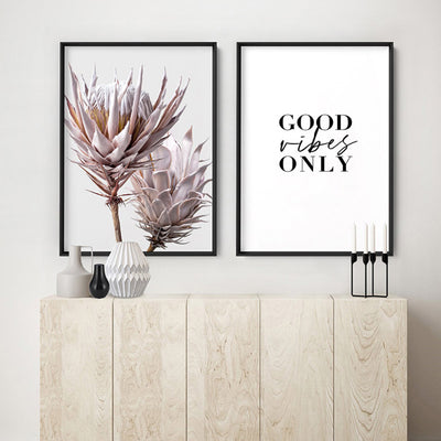 Good Vibes Only - Art Print, Poster, Stretched Canvas or Framed Wall Art, shown framed in a home interior space