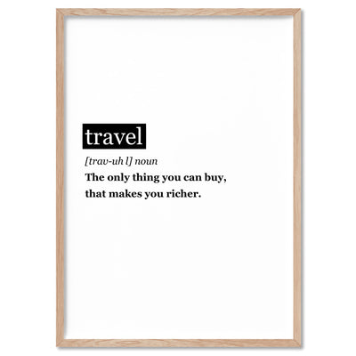 Travel Definition - Art Print, Poster, Stretched Canvas, or Framed Wall Art Print, shown in a natural timber frame