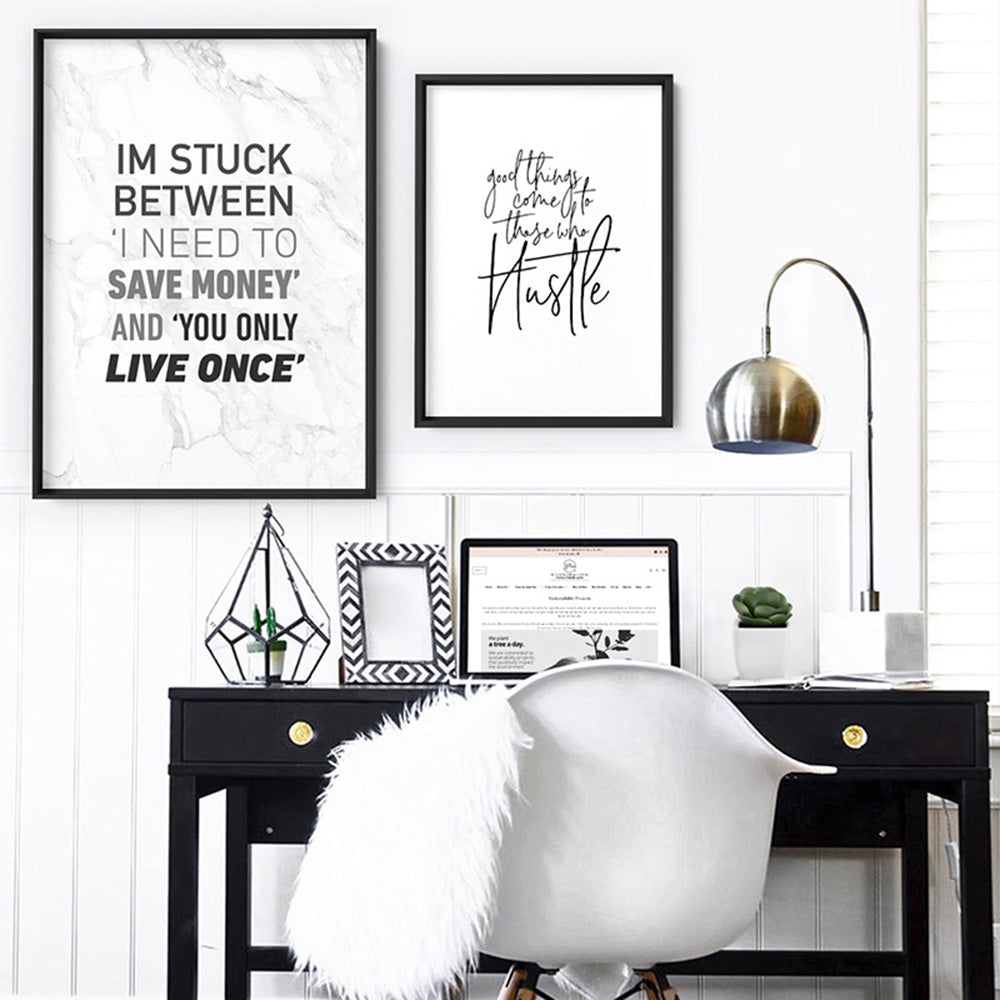 I'm Stuck Between - Art Print, Poster, Stretched Canvas or Framed Wall Art, shown framed in a home interior space