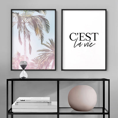C'est La Vie (white) - Art Print, Poster, Stretched Canvas or Framed Wall Art, shown framed in a home interior space