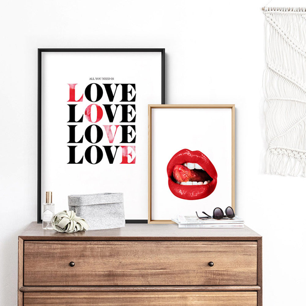 All you need is Love - Art Print, Poster, Stretched Canvas or Framed Wall Art, shown framed in a home interior space