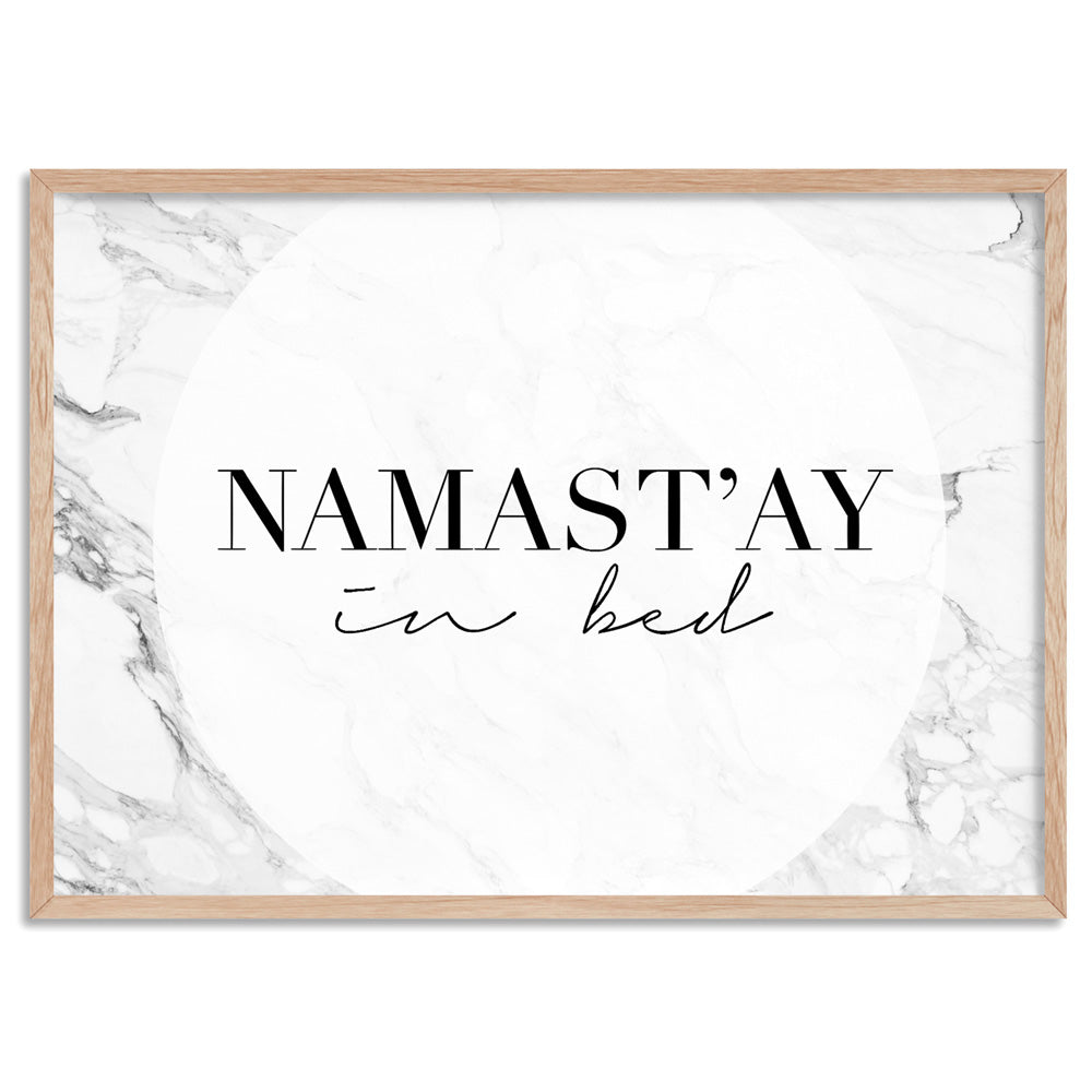 Namastay in Bed - Art Print, Poster, Stretched Canvas, or Framed Wall Art Print, shown in a natural timber frame