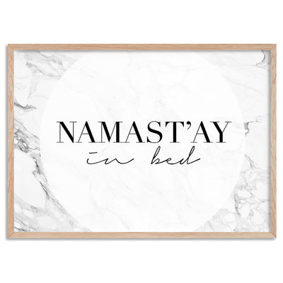 Namastay in Bed - Art Print, Poster, Stretched Canvas, or Framed Wall Art Print, shown in a natural timber frame