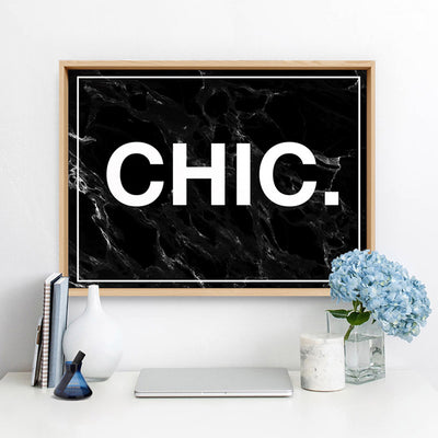 CHIC Word Typography - Art Print, Poster, Stretched Canvas or Framed Wall Art Prints, shown framed in a room